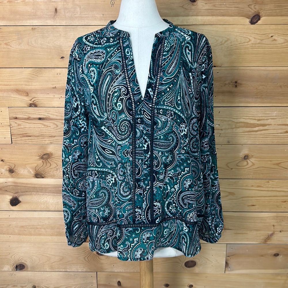 LAST CALL Michael Kors paisley silky business boss babe work blouse top tunic XL